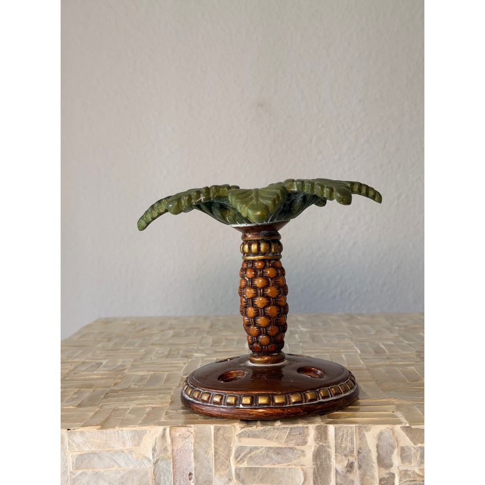 Tropical Palm Tree Toothbrush Holder Bathroom Vanity Organizer Brown Green